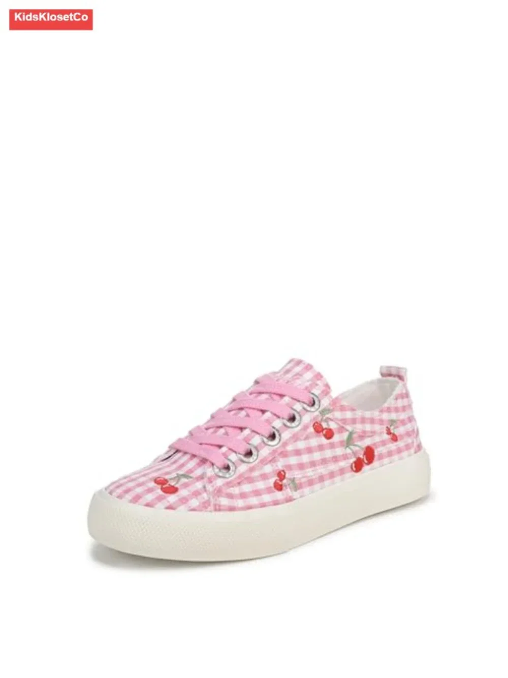 Girls Gingham Embroidered Canvas Low Top Lace Up Sneakers Platform